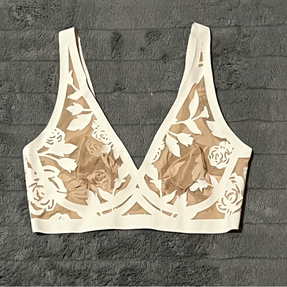 Women’s Lace Plunge Bralette - White & Nude - Picture 4 of 6